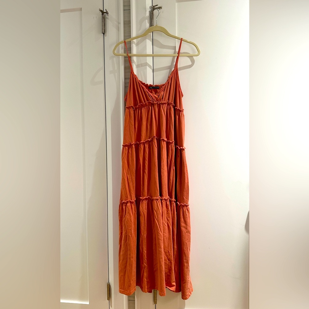 Zara Pink-Orange Flowy Maxi Dress